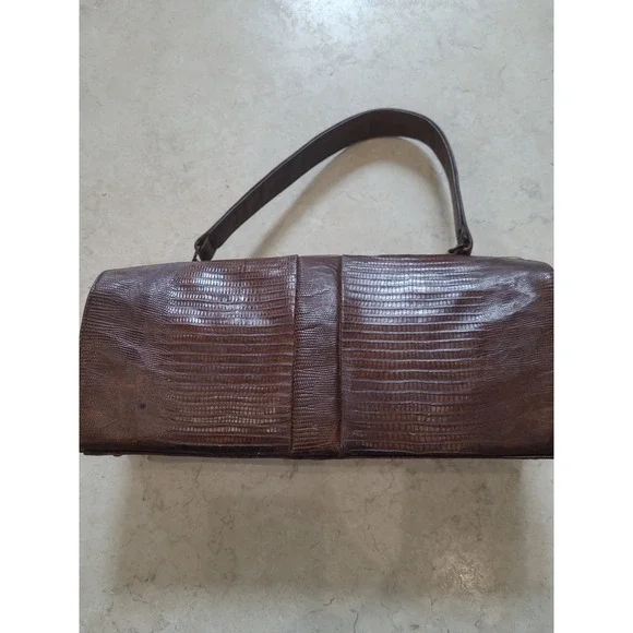 VTG. 50's Escort Genuine Reptile rectangular frame bag single handle snap close - Picture 2 of 12